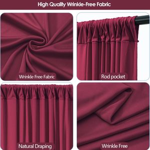 Cortinas de Fundo Vinho Borgonha 10x10ft 5x10ft Sem Rugas em Tecido Macio para Casamentos, Festas de Aniversário e Fotografia - Product Image 5