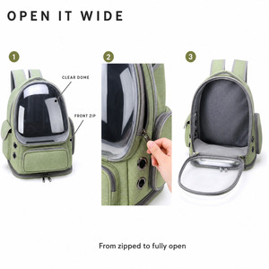 Mochila transportadora de mascotas verde con ventana de burbuja, expandible, transpirable, de tela Oxford, para gatos y perros pequeños. - Product Image 4