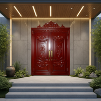 Porte d'entrée extérieure à double ouverture en bois massif de conception traditionnelle de la marque Binbin, peinture au four à base d'eau écologique, imperméable, taille personnalisée