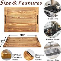 Planche à découper en bois 30"x22" avec poignée, couvercle de cuisinière pour cuisinières électriques et à gaz, couvercle de plan de travail d'évier, plateau de service