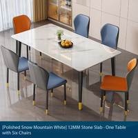 Table à manger en pierre frittée de luxe léger, rectangulaire, aspect marbre, plateau en pierre, pieds en métal noir et or, table de cuisine moderne minimaliste