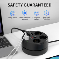 Multiprise Européenne Design Rond avec USB et Type C, Bloc Multiprises à Rallonge 2m, Enrouleur de Câble Rond