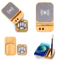 Chargeur sans fil en bambou écologique 6 en 1, boîte de rangement pour câbles de charge multiples, logo personnalisé gravé au laser, cadeau promotionnel