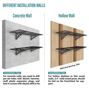 JH-Mech-Estantería de pared de alambre de acero resistente a arañazos para interiores, resistente a arañazos, color negro, flotante, para garaje