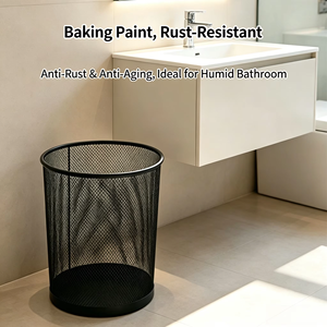 Metal Wire Mesh Waste Basket Without Lid <b>Large</b> Capacity Round Leak-Proof Portable Trash Can for Home Office Bedroom Living Room - Product Image 3