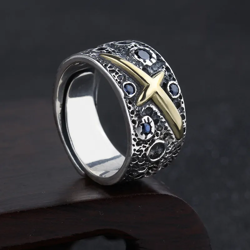 Звезда рассеянного мульти синими камнями дизайн 22K золотые и серебряные изделия Дубай мужское кольцо