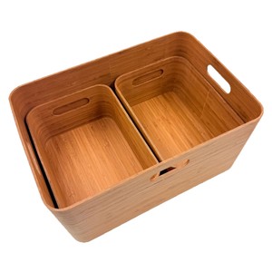 <b>Bamboo</b> Storage Box Rectangle No Lid Office Organizer Desktop Clutter Organizer Portable Storage <b>Container</b> - Product Image 2