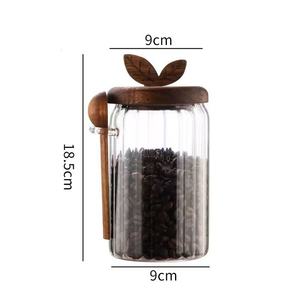 Chân Thành <span class=keywords><strong>Hot</strong></span> Bán Độc Đáo Vòng Thủy Tinh Lớn Lưu Trữ Lọ Gia Vị Kín Miệng Rộng <span class=keywords><strong>Container</strong></span> Thực Phẩm Với Nắp Tre Và Muỗng - Product Image 4