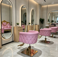 Fauteuil de coiffure intelligent rose tendance pour salon, avec décorations en diamant et base hydraulique, idéal pour barbier et spa