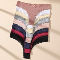 Culottes string sexy en coton personnalisées pour femmes, avec dentelle et nœud décoratif, pour adolescentes, sous-vêtements décontractés pour la maison