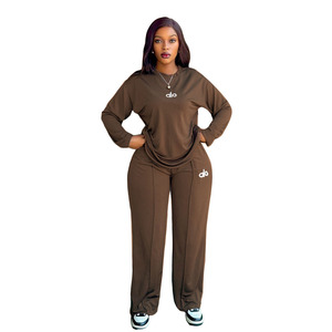 Ensemble de costume pour femme, haut à manches longues, pantalon large, noir, tenue décontractée tendance, ensemble deux pièces - Product Image 3