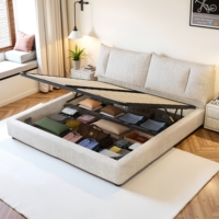 Lit double haut en chêne, moderne et minimaliste, en chenille crémeuse, réglable, durable, écologique, multifonctionnel, pour chambre parentale