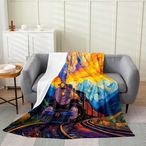 Colorful Steam Train Flannel <b>Blanket</b> <b>Throw</b> <b>Blanket</b> Nap <b>Blanket</b> Fade Resistant Lightweight for Winter Warmth Custom Print - Product Image 6