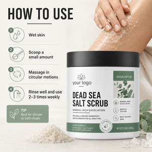 Exfoliante corporal 4 en 1 Private Labe: exfolia, limpia, nutre e hidrata. Sin parabenos, sin sulfatos. Exfoliante de sal del Mar Muerto con eucalipto. - Product Image 4