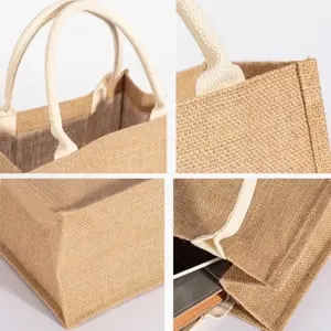 Sacola Tote de Juta e Linho em Branco Personalizável com Logotipo em Vários Tamanhos para Compras e Praia - Product Image 5