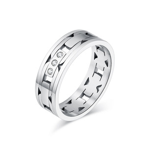 Unisex <b>Titanium</b> Steel <b>Ring</b> Geometric Laser Cut Channel Set Diamonds Everyday Wear - Product Image 1
