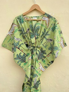 ชุดเดรสคาฟตันผ้าฝ้าย100% พิมพ์ลายป่าอินเดียทำด้วยมือชุดคลุมชายหาดผ้าคลุมโบฮีเมียนชุดเดรสราตรี - Product Image 3