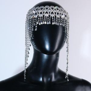 Cadena para la cabeza con borlas de cristal brillante, joyería para la frente con flecos de diamantes de imitación, tocado ajustable para fiestas nupciales y eventos nocturnos - Product Image 1