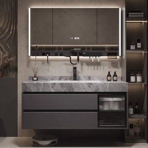 Legno integrato LED specchio di lusso moderno <span class=keywords><strong>bagno</strong></span> mobile e lavabo in ceramica Set <span class=keywords><strong>per</strong></span> Villa - Product Image 2