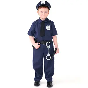 Halloween Kostuum Blauwe Kinderveiligheidsfunctionaris Cosplay Werkpak Voor Vakantiefeest