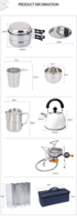 Ensemble de cuisine de camping en acier inoxydable léger et portable, grande capacité, rangement empilable, cuisinière à gaz pour 2-3 personnes
