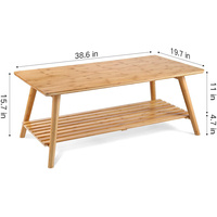 Table basse pliable à deux niveaux en bambou avec étagère de rangement, meuble TV pour salon