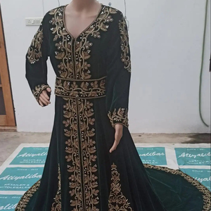 DISEÑO DE BORDADO DE ZARI DE ORO EN EL HERMOSO VESTIDO CAFTAN CON ADORNADO CON CUENTAS DE VIDRIO, PIEDRA, TRABAJO DE DABKA @ 2024 - Product Image 1