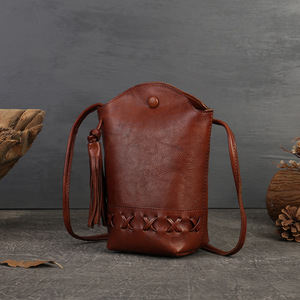 Vintage Genuine Leather Women's Bucket Bag Retro Crossbody Shoulder Purse Mini Phone <b>Handbag</b> - Product Image 2