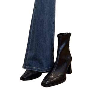 Women's Black Synthetic Ankle Boots Square Toe Spike Heel Elastic Sock <b>Booties</b> Work Fashion for Daily Casual Wear - Product Image 1