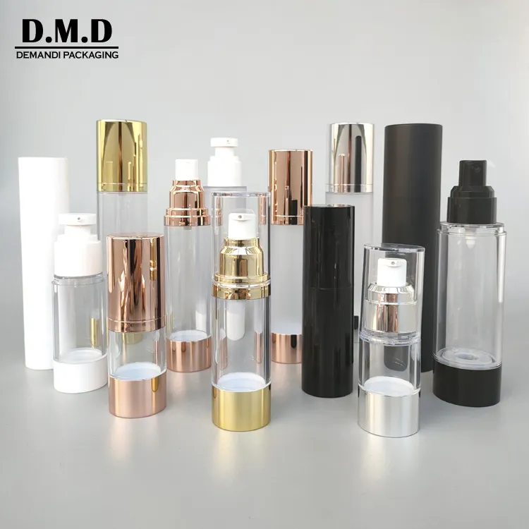 Garrafa luxuosa para cosméticos, garrafa spray <span class=keywords><strong>plástico</strong></span> transparente e preta, dourada rosa, prata, 15ml, 30 ml, 50, 100ml, 120ml, 80, 1oz, 4 oz, para cosméticos