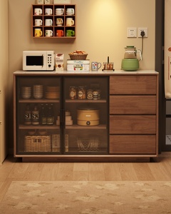 <span class=keywords><strong>Buffet</strong></span> <span class=keywords><strong>haut</strong></span> en bois massif avec portes vitrées, organisateur à panneaux perforés et tiroirs – Meuble de rangement autoportant pour cuisine - Product Image 1