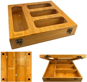 Ziplock Bag Storage Organizer for Drawer Bamboo Kitchen Food Storage Wooden Ziplock Bag Organizer