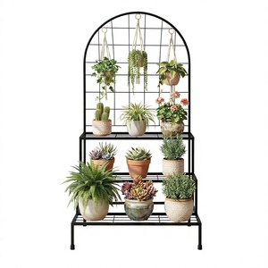Modern Metal Flower <b>Stand</b> With <b>Hanging</b> Grid And Three Shelves For Indoor Plants Home Decor - Product Image 1