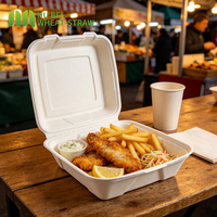 Boîte alimentaire carrée jetable écologique en bagasse, type clamshell, 9x9 pouces, résistante à la graisse et aux fuites, pour plats à emporter