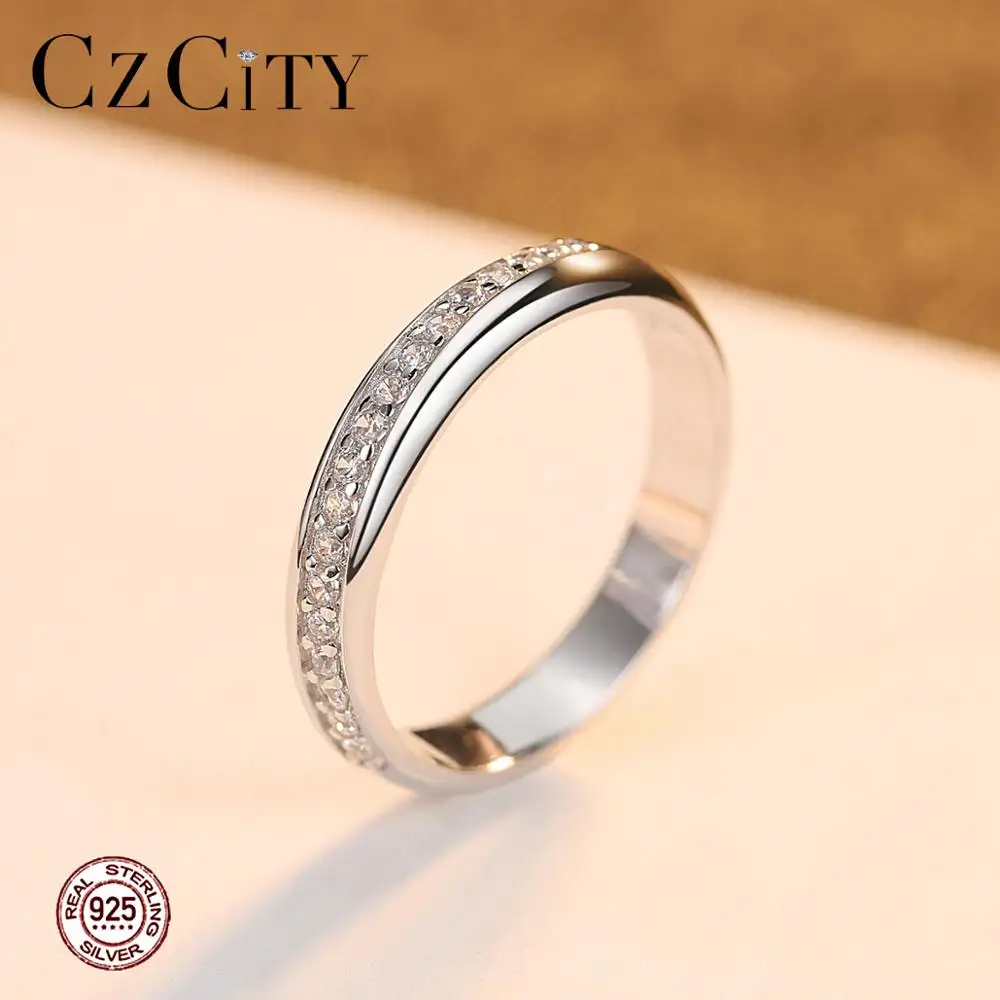 CZCITY Wholesale Silver Jewelry 925 Sterling Silver CZ Stone Wedding Engagement Couple Ring Set