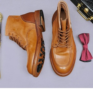 Chaussures pour hommes en cuir cousues Goodyear, chaussures pour hommes faites à la main, bottes en cuir de vachette pour hommes, bottes en cuir véritable lavé - Product Image 1