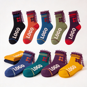 महिलाओं का शीतकालीन मीठा फीता ट्रिम टखने के मोजे कस्टम लोगो प्रिंट मल्टी-कलर लेटर पैटर्न एंटी-बैक्टीरियल सांस लेने योग्य मिश्रण थोक - Product Image 1