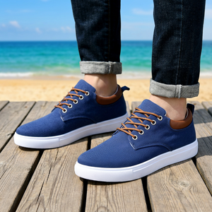 Classic Blue Canvas Men Sneakers Soft Sole Casual Walking Style Breathable Wear Resistant Flat Shoe For Coastal Casual Scenes - Product Image 1