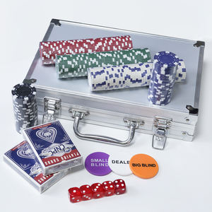 Jeu de jetons de poker 200 pièces 11.5g pour Texas Hold'em, <span class=keywords><strong>Blackjack</strong></span>, avec étui en aluminium, cartes à jouer, croupier, petit et gros blind et 5 dés - Product Image 3