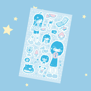 1 tấm phong cách Hàn Quốc Retro mùa hè cô gái nhân vật dán dễ thương phim hoạt hình guka tay tài khoản tự làm - Product Image 4