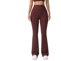 Pantalon de yoga OEM ODM pour femme, taille haute évasée, avec ceinture festonnée, sans couture, effet ventre plat, rehaussement des fesses, respirant