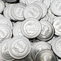 Jetons de jeu en acier inoxydable gravés motif pomme 25mm*1.8mm pour boîte de chronométrage, machine à griffes et distributeur de capsules/boules