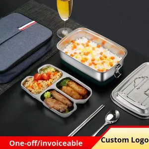 กล่องข้าวสี่เหลี่ยมสแตนเลส 304 สำหรับนักเรียน พนักงานออฟฟิศ กล่องเบนโตะสองชั้นแบบหนาพิเศษพร้อมฝาปิดและหูหิ้ว - Product Image 3