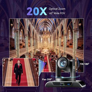 4 Stück VHD20H-4K-NDI 4K 20x Zoom NDI PTZ Konferenzkamera USB/HDMI/LAN POE + PC500 <span class=keywords><strong>Video</strong></span>-Mischer für Live-Streaming Kirche - Product Image 4