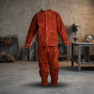 <b>Fire</b> Proof Welding Suit Red Cowhide Split Leather Regular Fit Welded Seams Heat <b>Resistant</b> 500°C 800°C Safety <b>Clothing</b> - Product Image 5