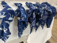 Lot de serviettes en coton imprimées faites à la main, personnalisables, bleu indigo, motifs variés, écologiques et lavables, pour la table