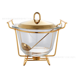 Réchaud de buffet carré en verre avec cadre doré, verre résistant à la chaleur pour événements et réceptions - Product Image 4