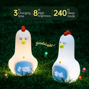 Nouveau produit 2022 bébé mignon poulet réveil lumière réveil et lampe enfants LED horloge numérique avec Silicone souple nuit - Product Image 6