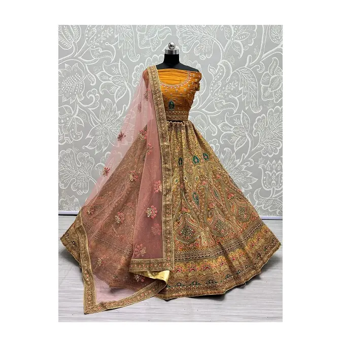 Bruidsnet Zwaar Geborduurd Designer Partywear Lehenga Choli Voor Bruidskleding Gebruik Verkrijgbaar Met Aangepaste Verpakking