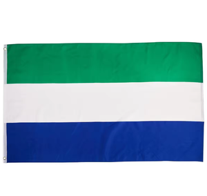 Bandera de Sierra Leona 3x5 pies, poliéster 100D, resistente a la decoloración, colores vivos, bandera nacional personalizable con dos ojales de latón para interiores - Product Image 1
